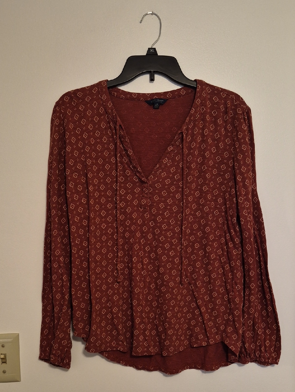 Lucky Brand Womens Brick Red Long Sleeve Tee Top SZ L
